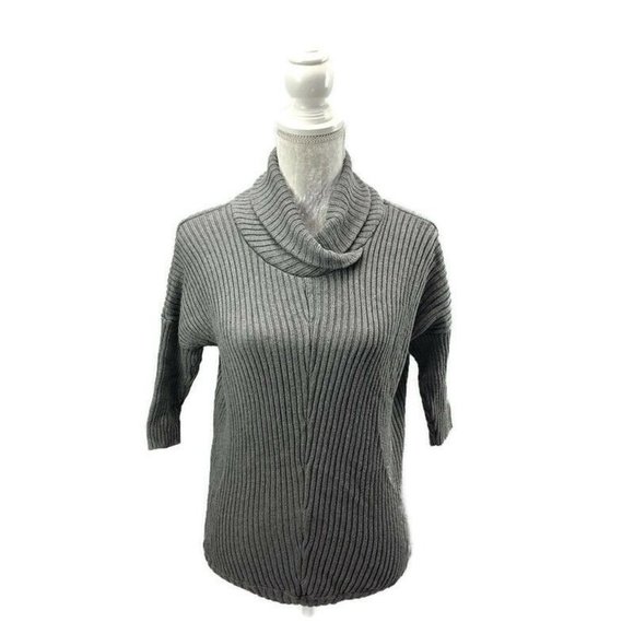 Grey Split Turtle Neck Ribbed Pullover The Limited 3/4 Length Dolman Sleeve XS/S - Picture 1 of 8